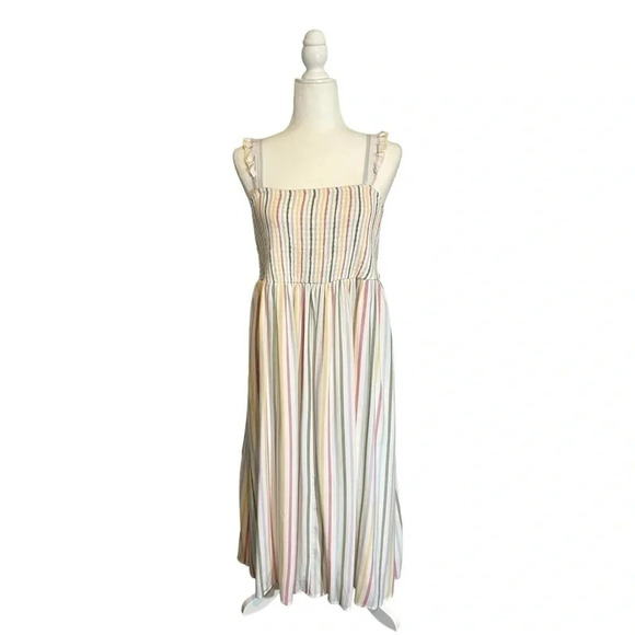 NWT Torrid Smocked Rainbow Striped Ruffle Strap Midi Plus Size Dress - Picture 3 of 6